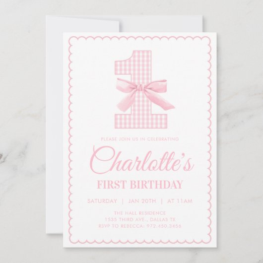 Coquette PINK BOW Invitation d'anniversaire (Devant)