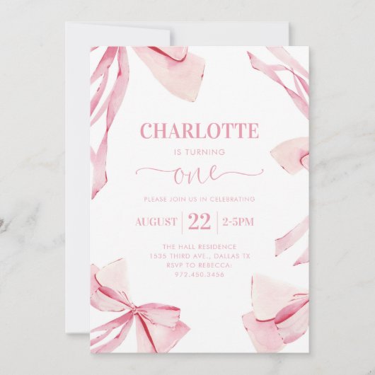 Coquette PINK BOW Invitation d'anniversaire (Devant)