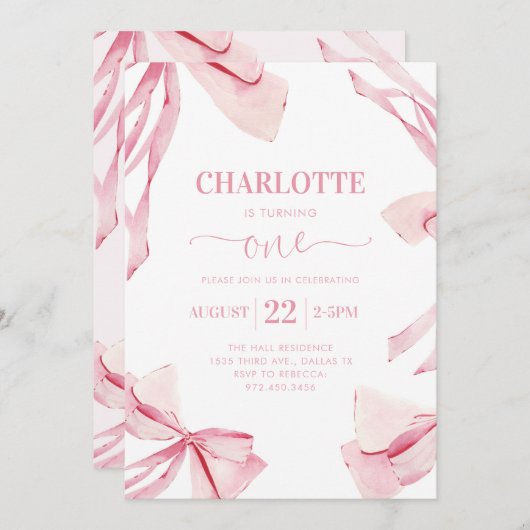 Coquette PINK BOW Invitation d'anniversaire (Devant / Derrière)