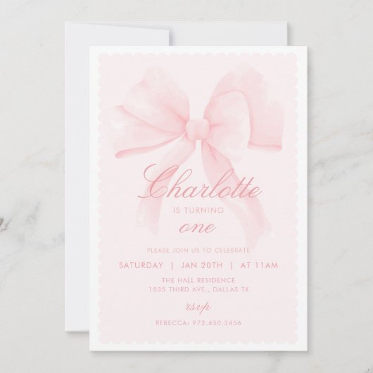 Coquette PINK BOW Invitation d'anniversaire (Devant)