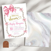 Coquette Pink Bow Pearls Bridal Show Invitation