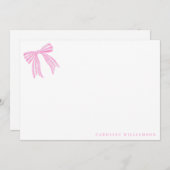 Coquette Pink Bow Personalized Name Stationery Bedankkaart (Voorkant / Achterkant)