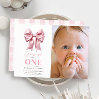 Coquette Pink Bow Ribbon Girl 1e verjaardag Foto