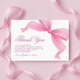 Coquette Pink Bow Roses Cottagecore Baby Shower Bedankkaart