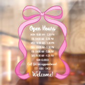 Coquette Pink Bow Small Business Open Hours Number Raamsticker (Vel 2)