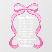 Coquette Pink Bow Small Business Open Hours Number Raamsticker (Vel)