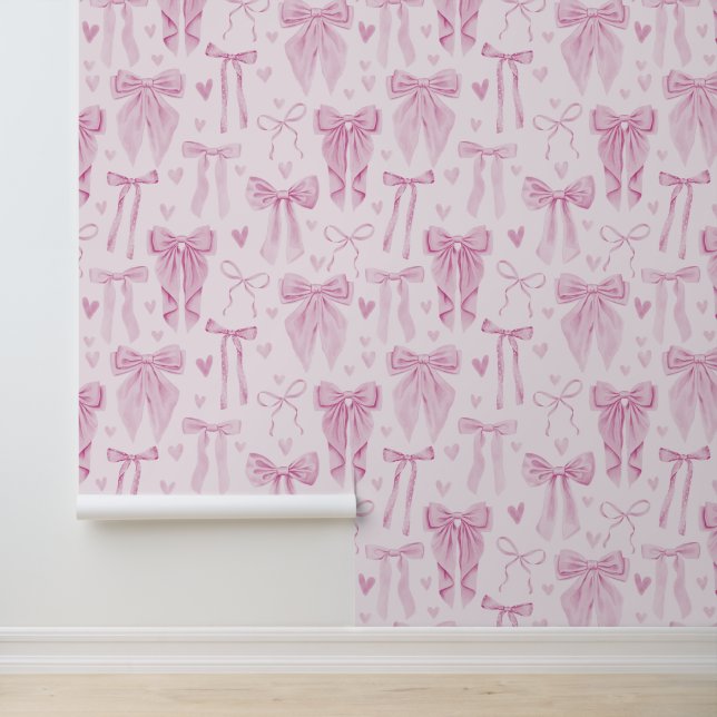Coquette Pink Bows and Hearts on Soft Pink Behang (Applicatie)