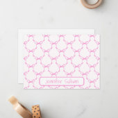 Coquette Pink Bows Striped Elegant Personalized Notitiekaartje (Voorkant / Achterkant in situ)