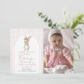 Coquette Pink Bunny Rabbit 1st Birthday Invitation (Debout devant)