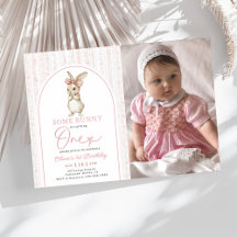 Coquette Pink Bunny Rabbit 1st Birthday Invitation