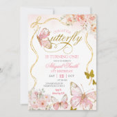 Coquette Pink Butterfly Birthday Kaart (Voorkant)