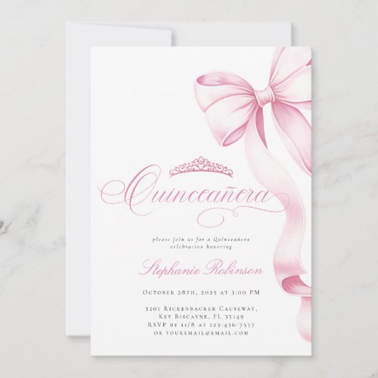 Coquette Pink Quinceañera Invitation (Devant)
