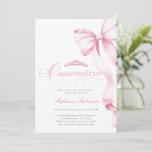 Coquette Pink Quinceañera Invitation (Debout devant)
