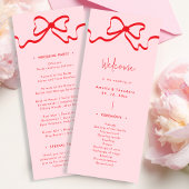Coquette Pink Red Bow Wedding Programme