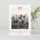 Coquette Pink Ribbon Photo Graduation Faire-part (Debout devant)