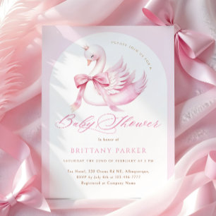 Coquette Pink Swan Baby shower Kaart