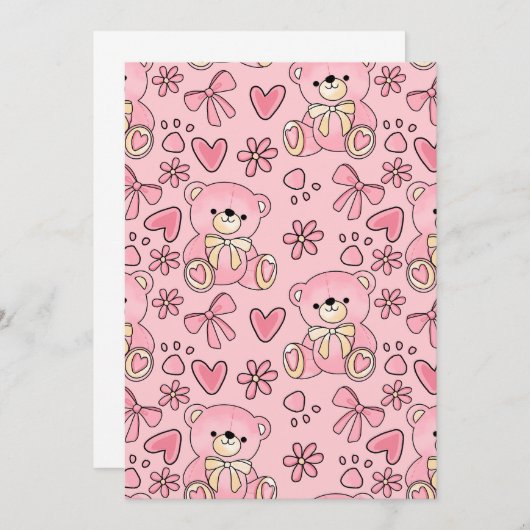 Coquette Pink Teddy Bear Seamless Pattern Kaart (Voorkant / Achterkant)