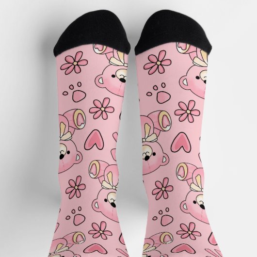 Coquette Pink Teddy Bear Seamless Pattern Sokken (Top)