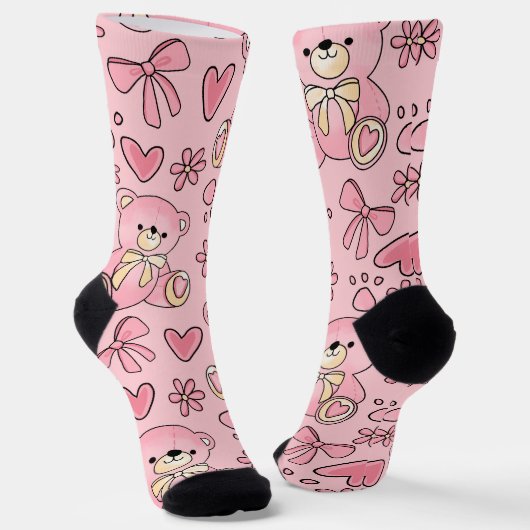  Coquette Pink Teddy Bear Seamless Pattern Sokken (Gebogen)