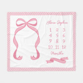 Coquette Polka Dot Pink Bow Baby Girl Milestone Fleece Deken (Voorkant (Horizontaal))