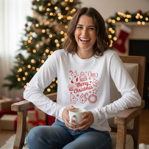 Coquette Prettig Kerst Doodles Boom Boog Tri-Blend Shirt