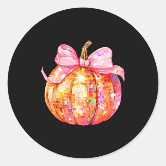 Coquette Pumpkin Bow Disco Ball Cute Girly Hallowe Ronde Sticker (Voorkant)