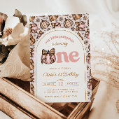 Coquette Pumpkin Gingham Fall Floral 1st Birthday Kaart