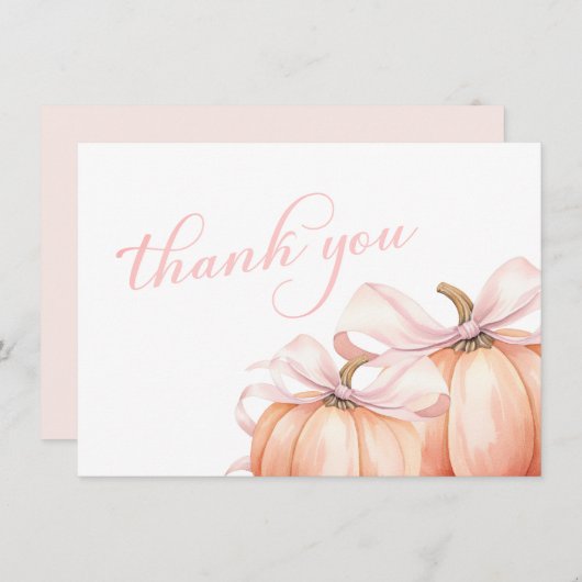 Coquette Pumpkin Pink Bow Baby Shower Bedankkaart (Voorkant / Achterkant)