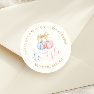 Coquette Pumpkins Gender Reveal Party Ronde Sticker