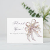 Coquette purple bow baby shower  bedankkaart (Staand voorkant)