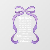 Coquette Purple Bow Small Business Open Hours Raamsticker (Vel)
