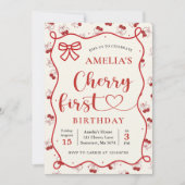 Coquette Red Cherry eerste verjaardag uitnodiging (Voorkant)
