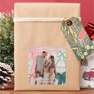 Coquette Red Green Bows Foto Kerstvakantie Vierkante Sticker