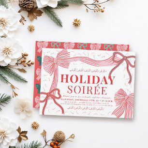 Coquette Red & Pink Bows Kerstvakantie Soirée Kaart