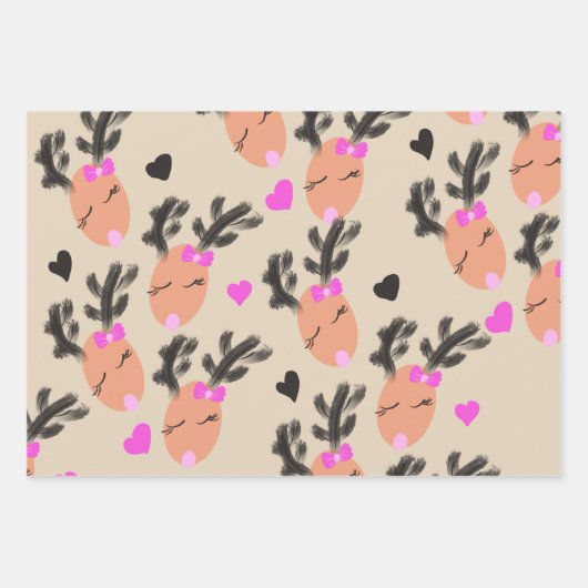 Coquette rendier kerstcadeau inpakpapier vel (Voorkant)