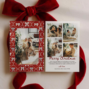 Coquette Rode Strikken Multi-Foto Kerstmis Feestdagenkaart