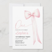Coquette rose Bow 1er anniversaire Invitation (Devant)