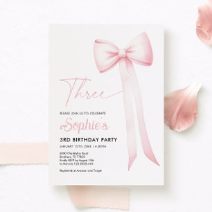 Coquette rose Bow 3e invitation anniversaire