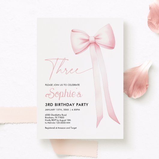 Coquette rose Bow 3e invitation anniversaire