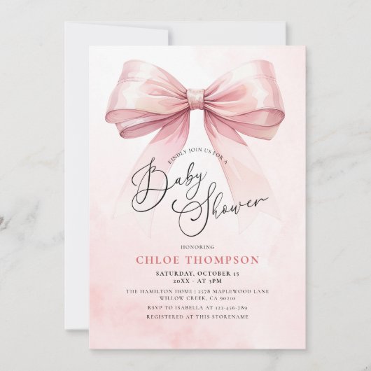 Coquette Rose Bow Baby Girl Douche Invitation (Devant)