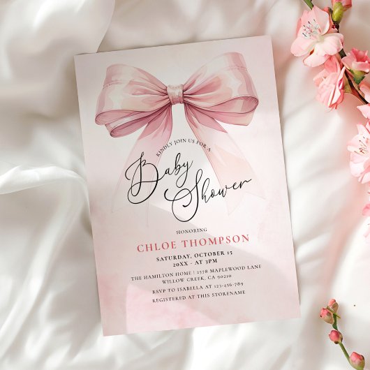 Coquette Rose Bow Baby Girl Douche Invitation