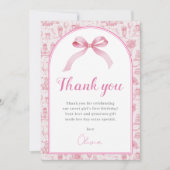 Coquette rose Bow Carte de remerciements d'anniver (Devant)