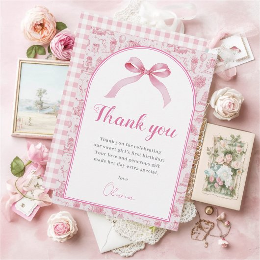 Coquette rose Bow Carte de remerciements d'anniver