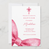 Coquette Rose Bow Girls Baptism Invitation (Devant)