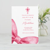 Coquette Rose Bow Girls Baptism Invitation (Debout devant)