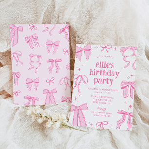 Coquette Rose Bows Anniversaire Invitation