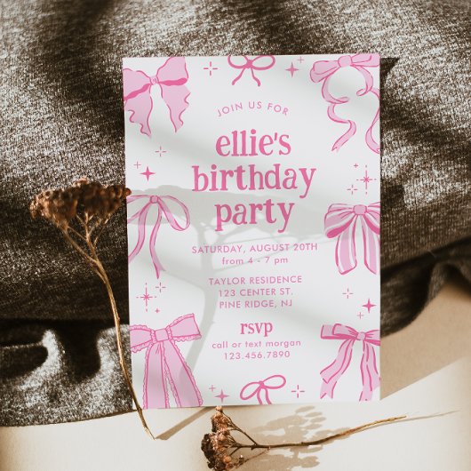 Coquette Rose Bows Anniversaire Invitation