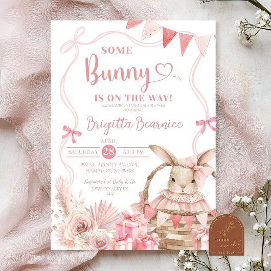 Coquette Rose Bunny Baby shower Invitation