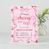 Coquette rose cerise en haut Invitation d'annivers (Debout devant)