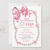 Coquette Rose Girl First Birthday Invitation (Devant)